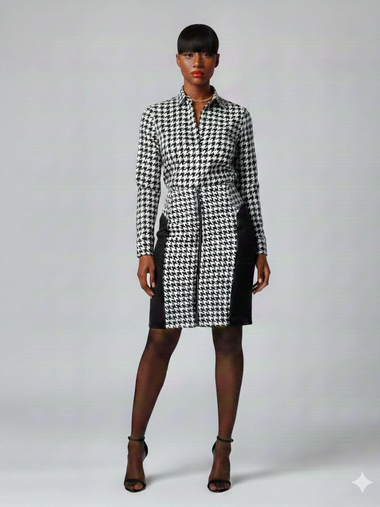 Michael Michael Kors Houndstooth Pencil Skirt | Black & White Midi | Size 10